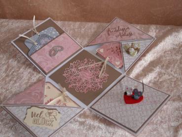 Explosionsbox - Hochzeit - mit Glückwünschen - Geldgeschenk in weiß, Taupe, rosa